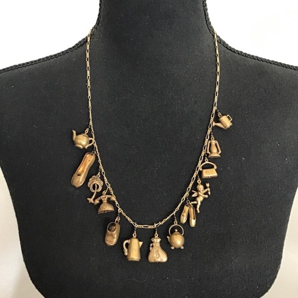 Vintage Pididdly Links Charm Necklace Brass - Picture 4 of 4